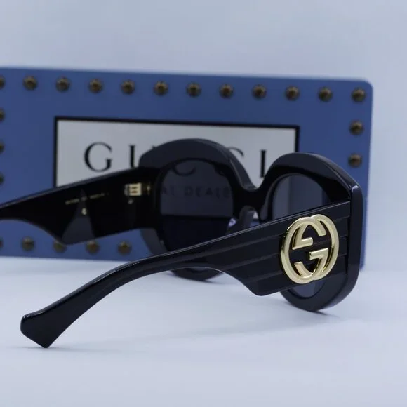 Final Price! Gucci GG1308S 001 Black/Grey Sunglasses Gucci Women AUTHENTIC Sunglasses Black Grey Round GG1308S  main image 4